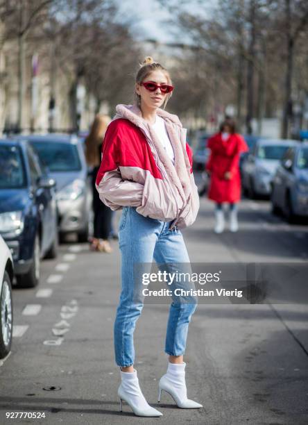 Lena Perminova is seen outside Giambattista Valli during Paris Fashion Week Womenswear Fall/Winter 2018/2019 on March 5, 2018 in Paris, France.