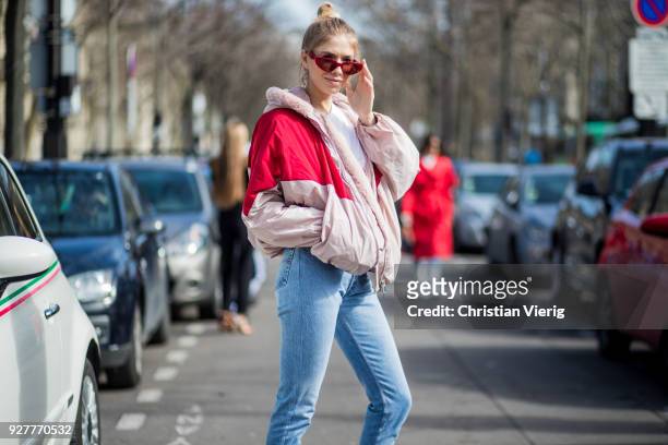 Lena Perminova is seen outside Giambattista Valli during Paris Fashion Week Womenswear Fall/Winter 2018/2019 on March 5, 2018 in Paris, France.