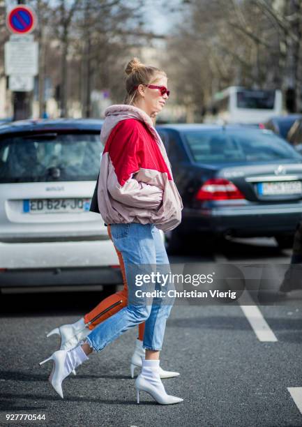 Lena Perminova is seen outside Giambattista Valli during Paris Fashion Week Womenswear Fall/Winter 2018/2019 on March 5, 2018 in Paris, France.