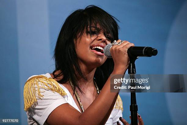 Canadian pop rock star Fefe Dobson performs at the reception for the OMEGA 100-Day Countdown to the 2010 Olympic Winter Games at Embassy of Canada on...