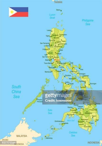 flat map of philippines with flag - philippines national flag stock illustrations