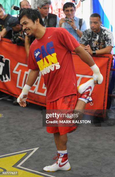 Welterweight boxing champion Manny "PacMan" Pacquiao of the Philippines, trains as he prepares for his fight against Miguel Cotto, at the Wild Card...