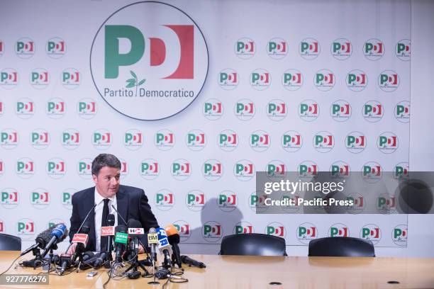 The secretary of the Democratic Party Matteo Renzi speaks to the press after the election results of yesterday.