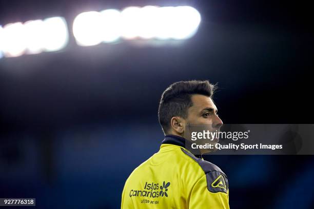 Ximo Navarro of UD Las Palmas looks on prior to the La Liga match between Celta de Vigo and Las Palmas at Estadio Balaidos on March 5, 2018 in Vigo,...