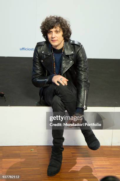 Italian singer Ermal Meta at 68th Festival di Sanremo press room. Sanremo, February 8th 2018