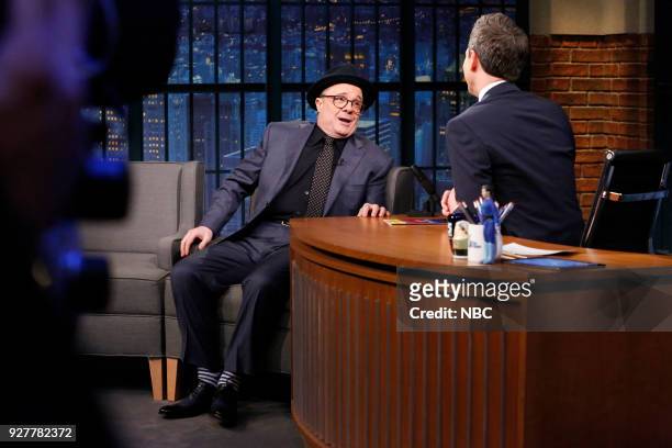 Episode 654 -- Pictured: Actor Nathan Lane during an interview with host Seth Meyers on March 5, 2018 --