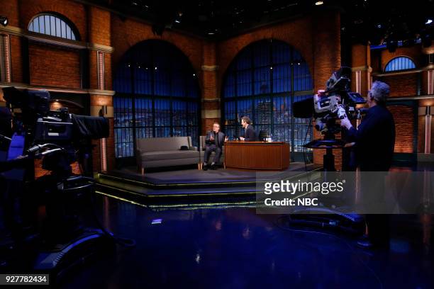 Episode 654 -- Pictured: Actor Nathan Lane during an interview with host Seth Meyers on March 5, 2018 --