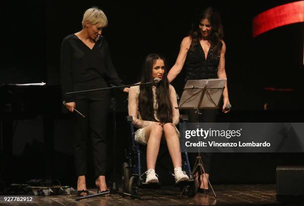 Malika Ayane, Mutlu Kaya and Paola Turci attend the 1st Wondy Award on March 5, 2018 in Milan, Italy.