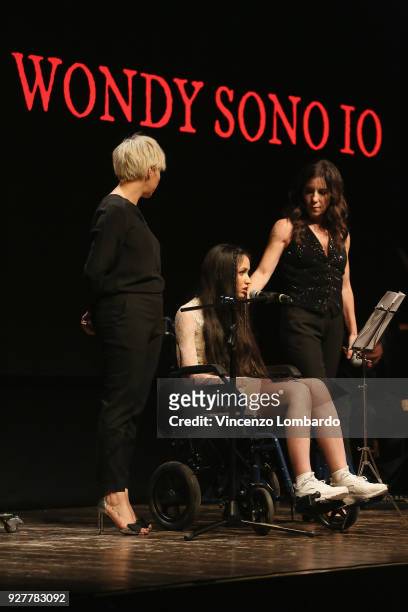 Malika Ayane, Mutlu Kaya and Paola Turci attend the 1st Wondy Award on March 5, 2018 in Milan, Italy.