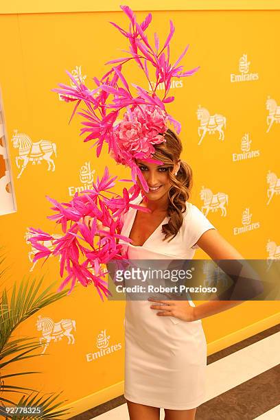 Laura Dundovic poses at the Emirates Marquee during Crown Oaks Day as part of the 2009 Melbourne Cup Carnival at Flemington Race Course on November...