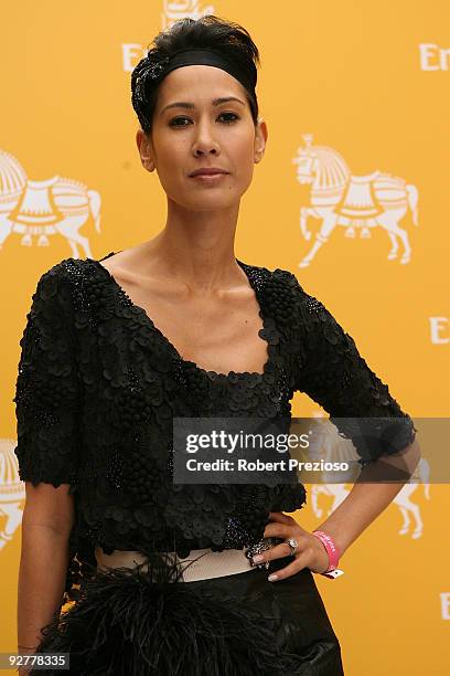 Lindy Klim poses at the Emirates Marquee during Crown Oaks Day as part of the 2009 Melbourne Cup Carnival at Flemington Race Course on November 5,...