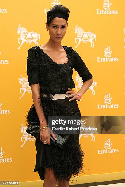 Lindy Klim poses at the Emirates Marquee during Crown Oaks Day as part of the 2009 Melbourne Cup Carnival at Flemington Race Course on November 5,...