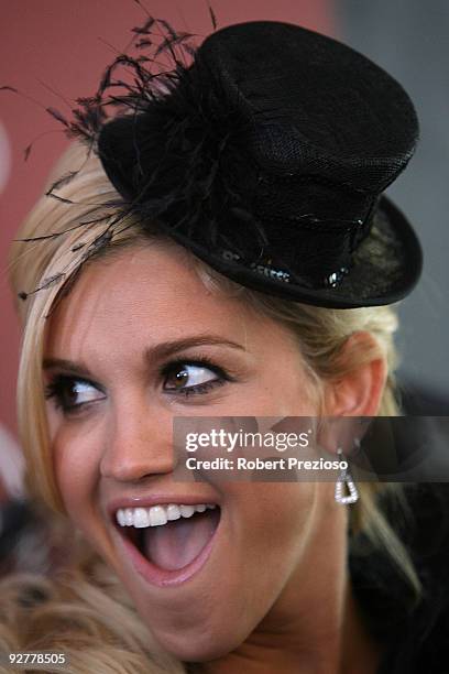 Ashley Roberts poses at the Lavazza Marquee during Crown Oaks Day as part of the 2009 Melbourne Cup Carnival at Flemington Race Course on November 5,...