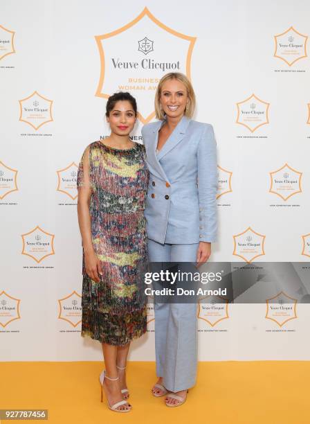 Freida Pinto and Sylvia Jeffreys pose during the Veuve Clicquot New Generation Award on March 6, 2018 in Sydney, Australia.