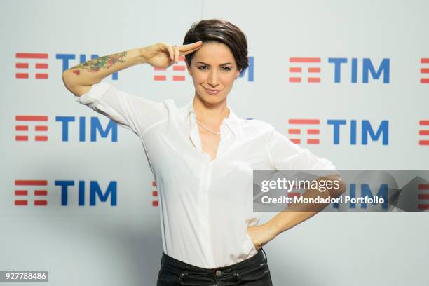 Italian radio and tv host Andrea Delogu in 68th Festival di Sanremo press room. Sanremo, February 6th 2018