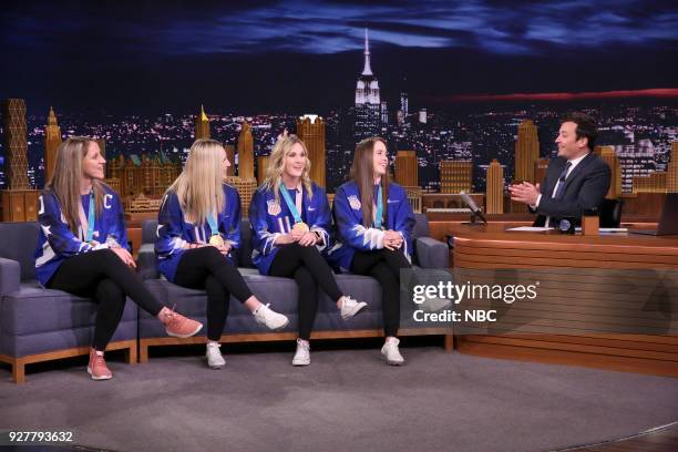 Episode 0826 -- Pictured: Meghan Duggan, Jocelyne Lamoureux-Davidson, Monique Lamoureux-Morando, Maddie Rooney of the U.S. Women's Olympic Ice Hockey...