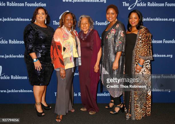 Susan Thomas, Sharon Robinson, Rachel Robinson, Meta Robinson, and Sonya Pankey attend the Jackie Robinson Foundation 2018 Annual Awards Dinner at...