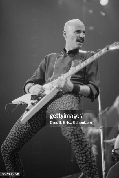 Bob Kulick peforms on stage with Meat Loaf, Wembley, London, 1985.