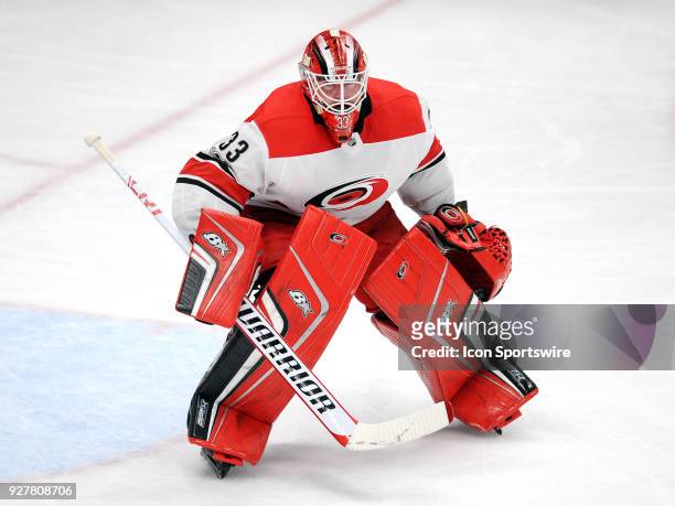 Carolina Hurricanes goalie Scott Darling in action during the third period of a game against the Anaheim Ducks, on December 11 played at the Honda...