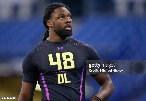 Florida State defensive lineman Josh Sweat is seen during the NFL Scouting Combine at Lucas Oil Stadium on March , 2018 in Indianapolis, Indiana.