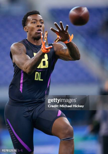 Louisiana State defensive lineman Arden Key is seen during the NFL Scouting Combine at Lucas Oil Stadium on March , 2018 in Indianapolis, Indiana.