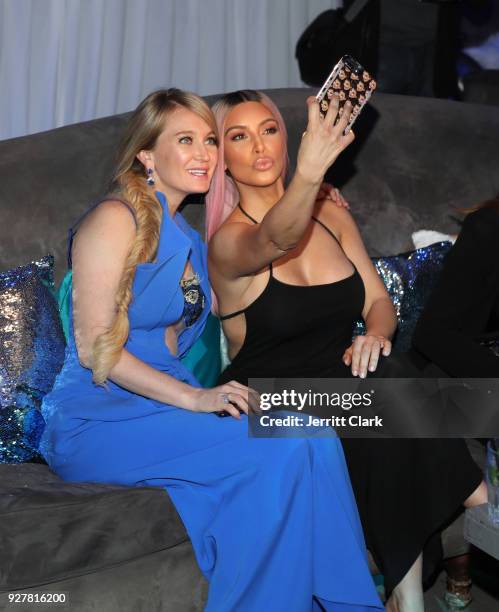 Marina Acton and Kim Kardashian take a selfie at the release of Marina Acton's new single "Fantasize" at Boulevard3 on March 5, 2018 in Hollywood,...