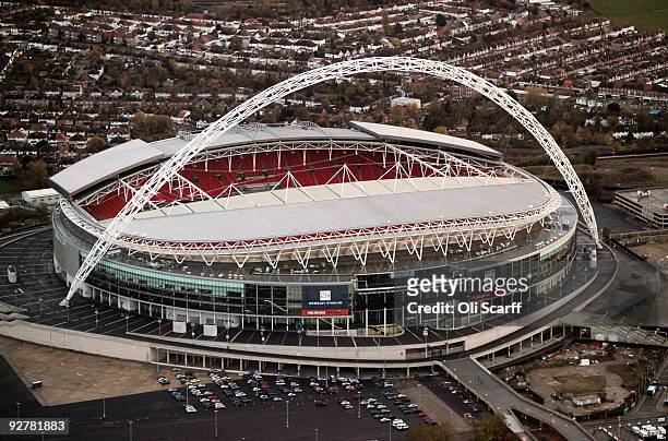 An aerial view of Wembley Stadium on November 4, 2009 in London, England. The UK's capital city is home to an population of over 7.5 million people,...
