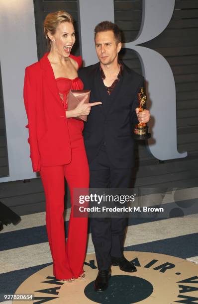 Leslie Bibb and Sam Rockwell attend the 2018 Vanity Fair Oscar Party hosted by Radhika Jones at Wallis Annenberg Center for the Performing Arts on...