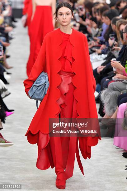 Model walks the runway during the Valentino Ready to Wear Fashion show as part of the Paris Fashion Week Womenswear Fall/Winter 2018/2019 on March 4,...