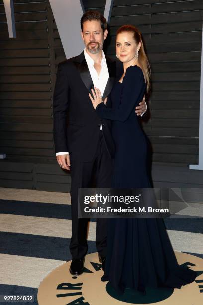 Darren Le Gallo and Amy Adams attend the 2018 Vanity Fair Oscar Party hosted by Radhika Jones at Wallis Annenberg Center for the Performing Arts on...