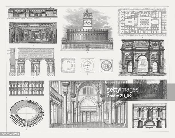 stockillustraties, clipart, cartoons en iconen met romeinse architectuur, houten emngravings, gepubliceerd in 1897 - castel sant'angelo