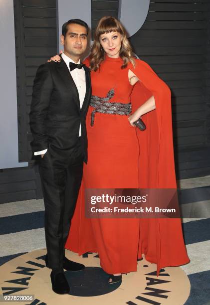 Kumail Nanjiani and Emily V. Gordon attend the 2018 Vanity Fair Oscar Party hosted by Radhika Jones at Wallis Annenberg Center for the Performing...