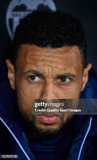 Francis Coquelin of Valencia looks on prior the La Liga match between Valencia and Real Betis at Mestalla Stadium on March 4, 2018 in Valencia, Spain.