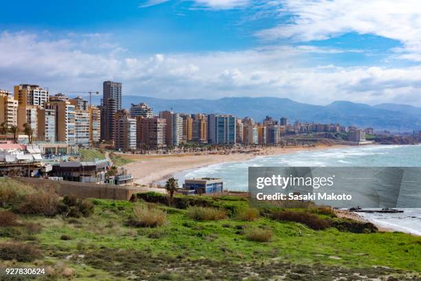 beach and cityscape of beirut - beiroet beach stockfoto's en -beelden