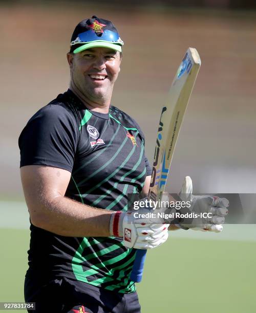 Heath Streak Head Coach of Zimbabwe during the ICC Cricket World Cup Qualifier between Zimbabwe and Afghanistan at Queens Sorts Club on March 6, 2018...