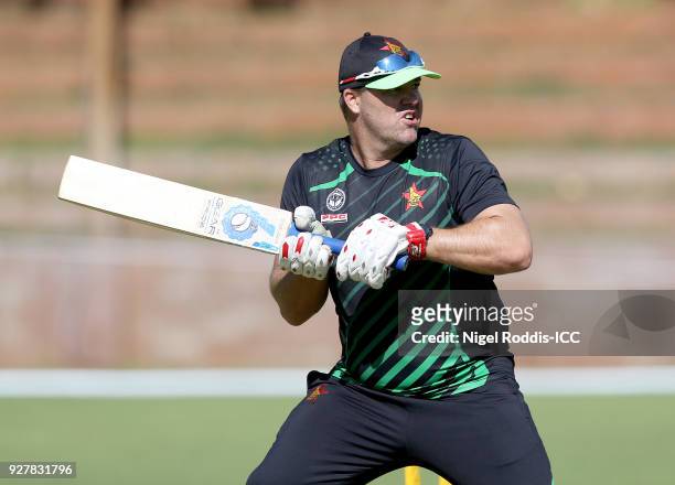 Heath Streak Head Coach of Zimbabwe during the ICC Cricket World Cup Qualifier between Zimbabwe and Afghanistan at Queens Sorts Club on March 6, 2018...