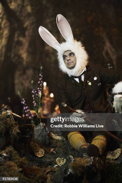 Singer Robbie Williams on set of the music video I Know You by photographer Hamish Brown in Shepperton on October 8, 2009.