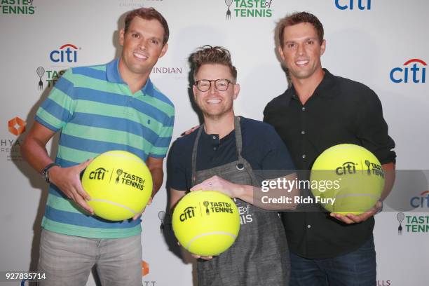 Bob Bryan, Chef Richard Blais and Mike Bryan attend the Citi Taste of Tennis at Hyatt Regency Indian Wells Resort & Spa on March 5, 2018 in Indian...