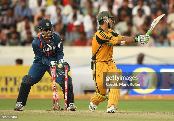 Ricky Ponting of Australia is bowled during the fifth One Day International match between India and Australia at Rajiv Gandhi International Cricket...