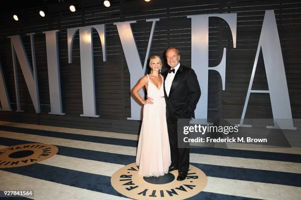 Kayte Walsh and Kelsey Grammer attend the 2018 Vanity Fair Oscar Party hosted by Radhika Jones at Wallis Annenberg Center for the Performing Arts on...