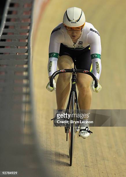 Anna Meares of Australia in action during day one of the UCI Track Cycling World Cup at the Manchester Velodrome on October 30, 2009 in Manchester,...