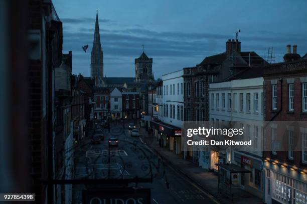 General view down Castle Street in town centre, where a man and woman had been found unconscious two days previosly, on March 6, 2018 in Salisbury,...
