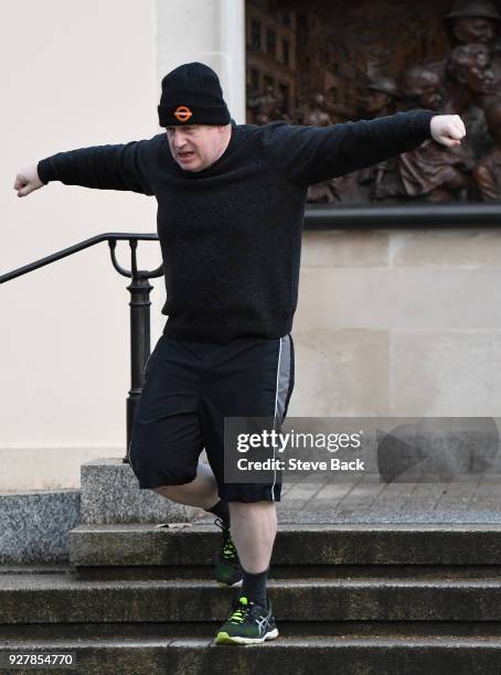 British Foreign Secretary Boris Johnson takes an early morning jog on March 06, 2018 in London, England.