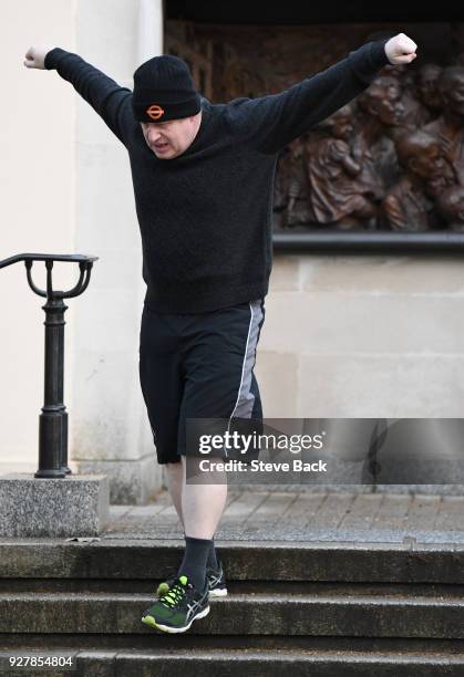 British Foreign Secretary Boris Johnson takes an early morning jog on March 06, 2018 in London, England.