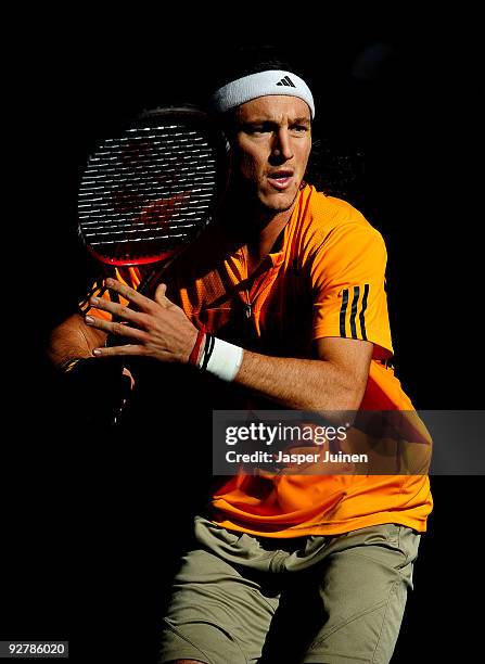 Juan Monaco of Argentina in action in his second round match against Nikolay Davydenko of Russia during the ATP 500 World Tour Valencia Open tennis...