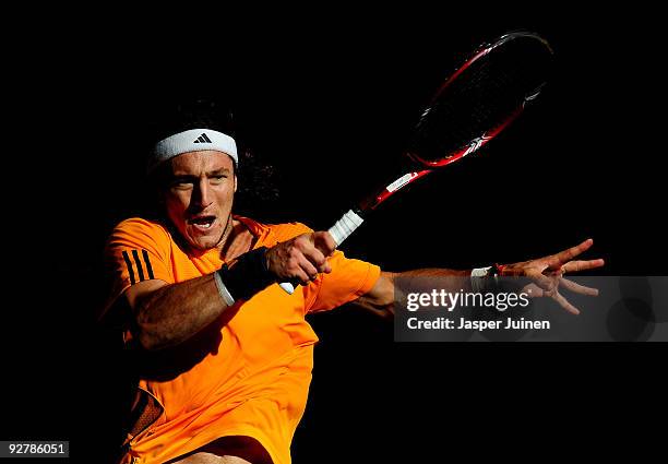 Juan Monaco of Argentina in action in his second round match against Nikolay Davydenko of Russia during the ATP 500 World Tour Valencia Open tennis...