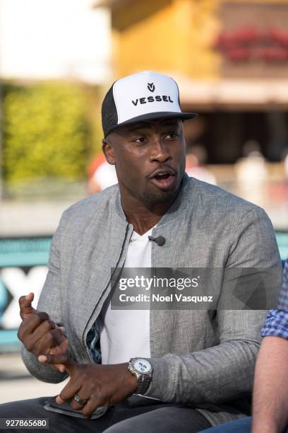 Akbar Gbaja-Biamila visits "Extra" at Universal Studios Hollywood on March 5, 2018 in Universal City, California.