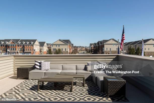 Second Floor Deck accessible through front Bedroom and Office in the Hudson model home at Birchwood at Brambleton on February, 27 2018 in Ashburn...