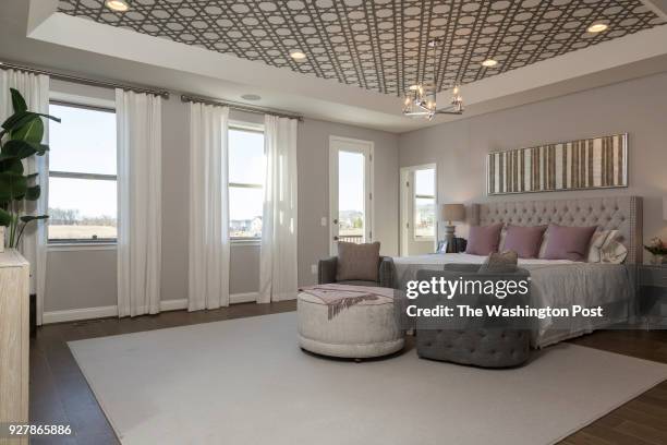 Master Bedroom in the Hudson model home at Birchwood at Brambleton on February, 27 2018 in Ashburn Virginia.