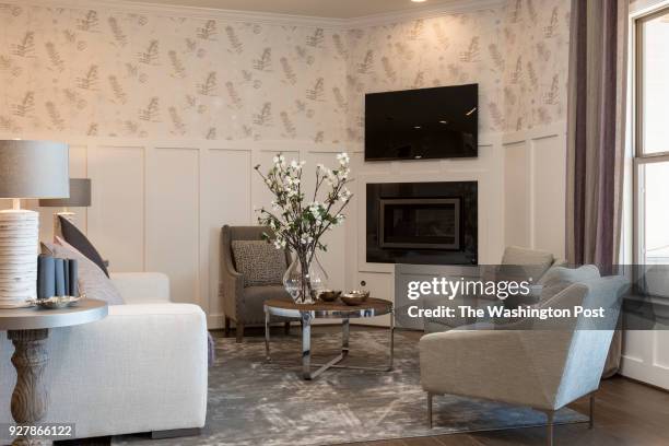 Living area in the Hudson model home at Birchwood at Brambleton on February, 27 2018 in Ashburn Virginia.